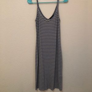 Blue, black, white striped maxi/body con dress